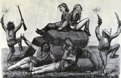 Currier & Ives Ilustração do século XIX. Um Inchamento Uivante - no Caminho da Guerra (desenho original de Thomas Worth, do qual foi feita a impressão original) de N. and Ives, J.M. Currier