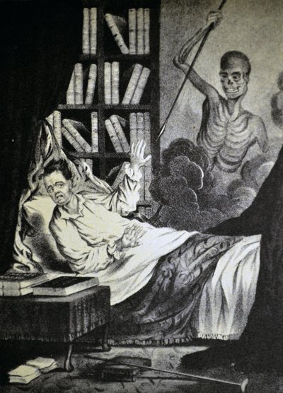Currier & Ives Ilustração do século XIX. O homem mau na hora da morte de N. and Ives, J.M. Currier