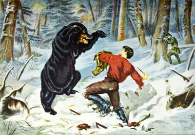 Currier & Ives Ilustração do século XIX. A vida de um caçador Uma correção apertada. de N. and Ives, J.M. Currier