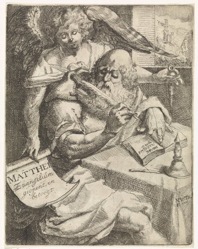 Mateus, o evangelista
Matthei Evangelium abriu, e argumentou (título sobre o objecto)
Página de título para: S. van Til, Het euangelium des H. apostels Matthæi (...) door kort-bondige aantekeningen geopent, 1687 de N. van Til