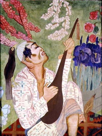 Homem Japonês Jogando um Alaúde (óleo sobre tela) de Nadezhda Vladimirovna Lermontova