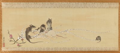 Ratos em flores de bolos de arroz de Nagasawa Rosetsu