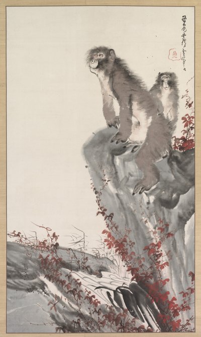 Macacos por um córrego de Nagasawa Rosetsu