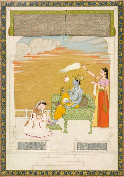 Lakshmi massageando o pé de Vishnu, ca. 1765-1770. Criadores: Nainsukh, Manju. de Nainsukh Manju