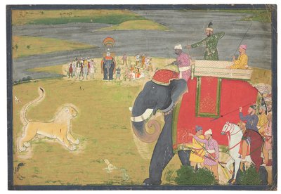 Raja Balwant Dev Singh em um leão shikaar, c.1750 de Nainsukh