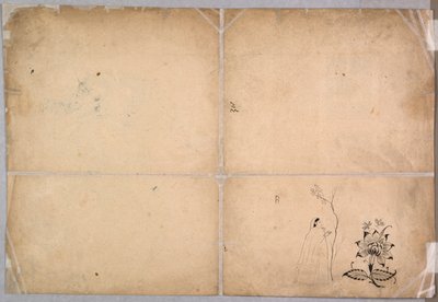 Dois elefantes a lutar num pátio antes de Muhammad Shah de Nainsukh
