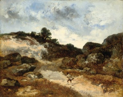 Antes da tempestade, um personagem na estrada rochosa para Jean-de-Paris de Narcisse Virgile Diaz de la Peña