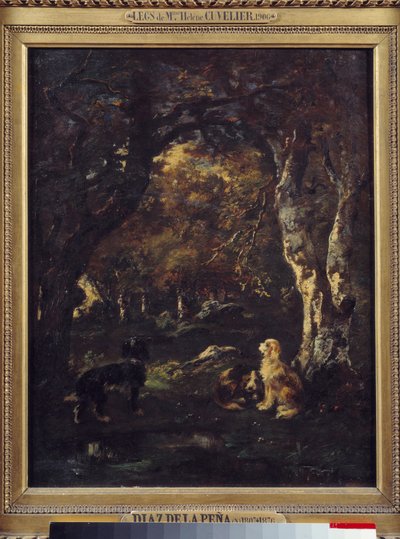 Cães na floresta Pintura de Narcissus Diaz de la Pena de Narcisse Virgile Diaz de la Peña