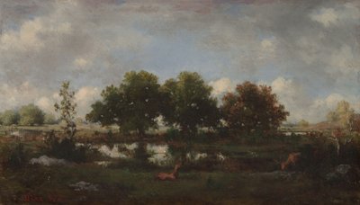Paisagem florestal com veados de Narcisse Virgile Diaz de la Peña