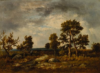 Caminho junto à lagoa das víboras, floresta de Fontainebleau, c. 1860 (óleo sobre painel de madeira) de Narcisse Virgile Diaz de la Peña