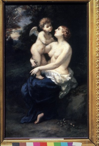 "Vénus com Cupido no colo". Pintura de Narciso Virgilio Diaz de la Pena (1807-1876) Museu de Belas Artes Pushkin do século XIX, Moscovo de Narcisse Virgile Diaz de la Peña