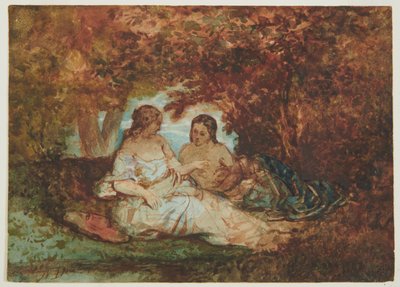 Cena de floresta, c.1830-50 (caneta, tinta, aguarela e óleo sobre papel) de Narcisse Virgile Diaz de la Peña