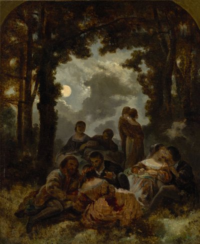 Empresa ao ar livre sob a luz da lua de Narcisse Virgilio Diaz de la Peña