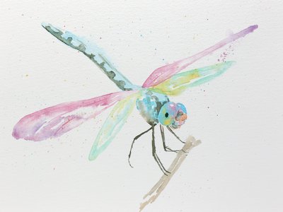 Libélulas num ramo em tons pastel de Natalie Bruns