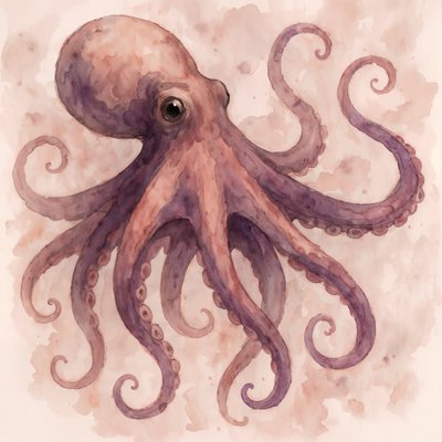 Um polvo gracioso pintado a aguarela de Natalie Bruns