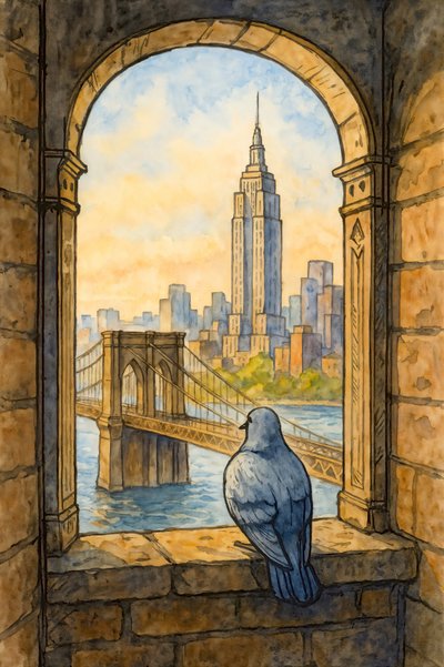 A vista de Nova Iorque do Pigeon de Natalie Bruns