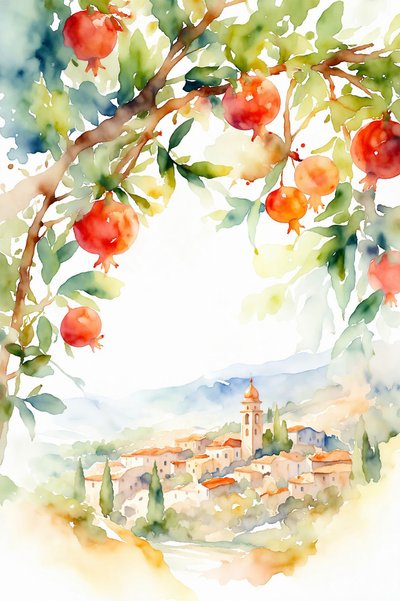 Romãs sobre uma aldeia da Toscana de Natalie Bruns
