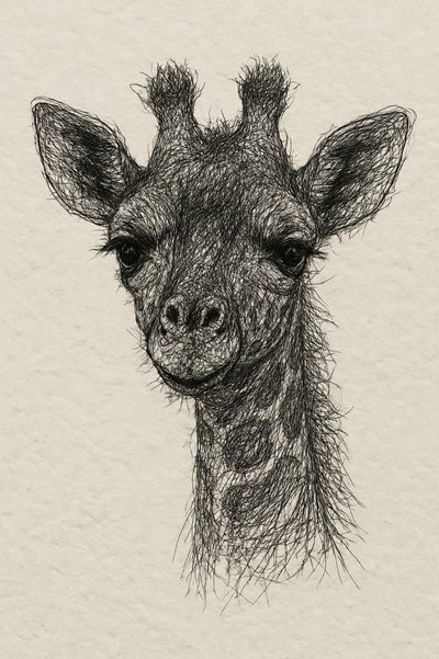 Retrato de uma girafa bebé em papel artesanal de Natalie Bruns