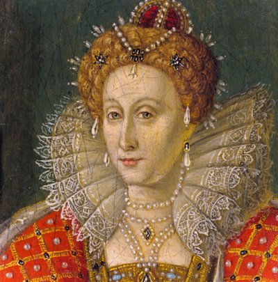 Pormenor de um retrato a óleo em miniatura da Rainha Isabel I de Nathan Benn