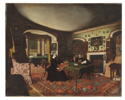 O reverendo Charles Crawley dormindo enquanto escrevia seu sermão (óleo sobre tela) de Nathan Hughes