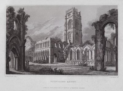 Abadia das Fontes (gravura) de Nathaniel (after) Whittock