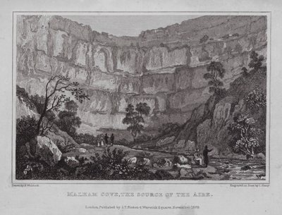 Malham Cove, a Fonte do Aire (gravura) de Nathaniel (after) Whittock