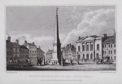 Ripon Market Place e Câmara Municipal (gravura) de Nathaniel (after) Whittock