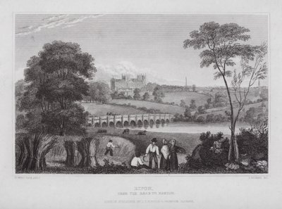 Ripon, da estrada para Masham (gravura) de Nathaniel (after) Whittock