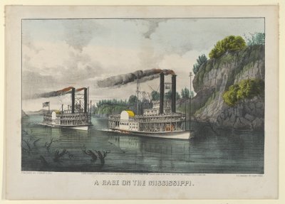 A Race on the Mississippi, 1870., 1870. Criadores: Nathaniel Currier, James Merritt Ives, Currier e Ives. de Currier and Ives