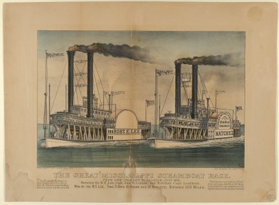A Grande Corrida de Barcos a Vapor do Mississippi - De Nova Orleans a St. Louis, julho de 1870 - Entre t..., 1872-74. Criadores: Nathaniel Currier, James Merritt Ives, Currier e Ives. de Currier and Ives