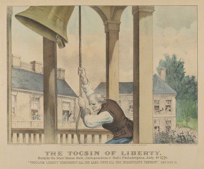 O Tocsin de Liberty-Rung pela State House Bell, Independence Hall Filadélfia, julho..., 1876. Criadores: Nathaniel Currier, James Merritt Ives, Currier e Ives. de Currier and Ives