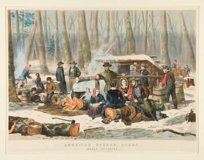 Cena da Floresta Americana, Açucaramento de Ácer de Nathaniel Currier