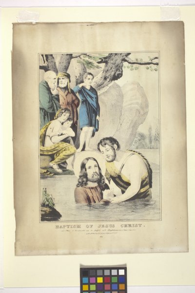 Baptismo de Jesus Cristo (litografia colorida à mão) de Nathaniel Currier