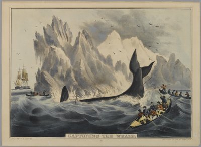 Capturar a baleia (litografia colorida à mão) de Nathaniel Currier