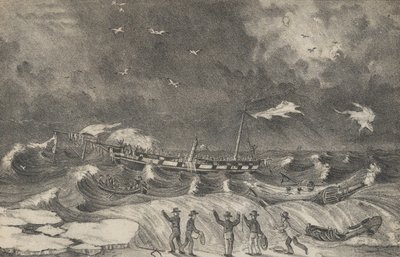 Terrível naufrágio do México em Hempstead Beach, 2 de janeiro de 1837, 1848-56. de Nathaniel Currier
