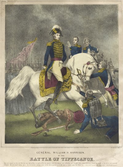 General William H. Harrison na Batalha de Tippecanoe, pub. 1840 de Nathaniel Currier