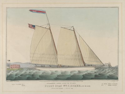 Pilot Boat William J. Romer, Capitão McGuire, Partida para Inglaterra 9 de Fevereiro de 1846 (litografia colorida à mão) de Nathaniel Currier