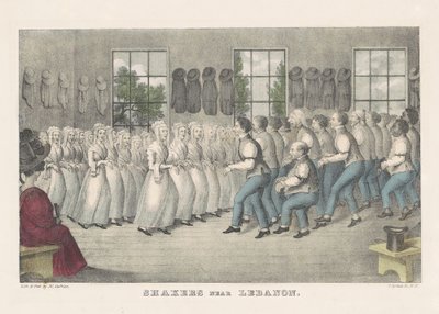 Shakers perto do Líbano, c.1830 (litografia colorida à mão) de Nathaniel Currier