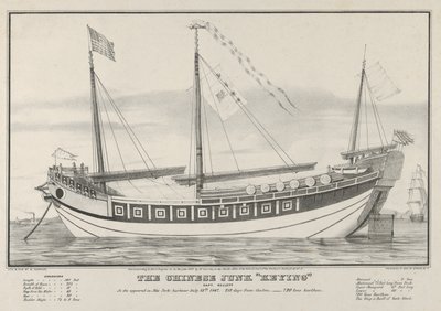 O chinês Junk Keying-Captain Kellett-As ela apareceu no porto de Nova York em 13 de julho de 1... de 1847. de Nathaniel Currier