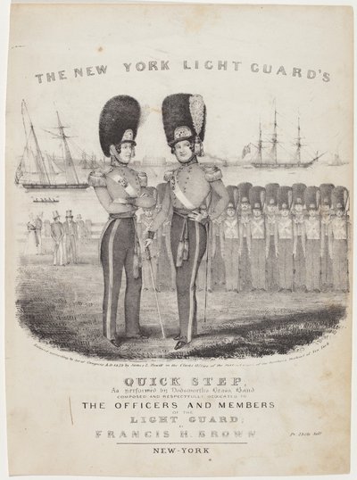 O Passo Rápido da Guarda da Luz de Nova York: Interpretado pela Brass Band de Dodworth. Composto e Respeitosamente Dedicado aos Oficiais e Membros da Guarda da Luz; por Francis H. Brown de Nathaniel Currier