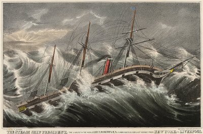 O navio a vapor President, o maior do mundo, comandado pelo tenente Roberts durante a sua última viagem de Nova Iorque (EUA) para Liverpool (Inglaterra), na tempestade de 12 de março de Nathaniel Currier