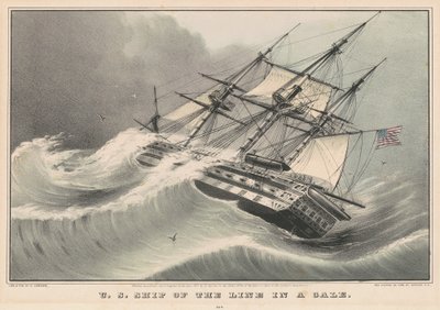 Navio da linha dos EUA em um vendaval de Nathaniel Currier