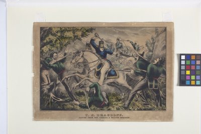 U. S. Dragoons, Cutting Their Way Through A Mexican Ambuscae (litografia colorida à mão) de Nathaniel Currier