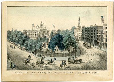 Vista do parque, Fountain und City Hall, NY 1851, 1851 de Nathaniel Currier