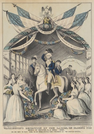 Recepção de Washington pelas Senhoras ao Passar a Ponte em Trenton, em abril de 1789, em Seu Caminho para ser Inaugurado o Primeiro Presidente dos Estados Unidos de Nathaniel Currier