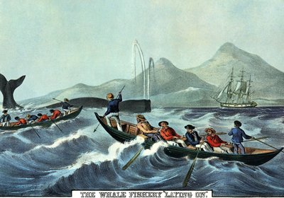Cena de caça à baleia no Norte dos Estados Unidos. Litografia de N. Currier de Nathaniel Currier