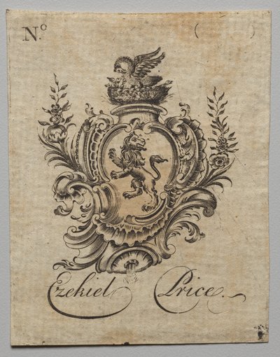 Bookplate: Brasão com Ezequiel Price inscrito de Nathaniel Hurd