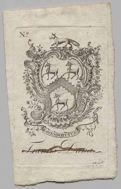 Bookplate: Brasão de armas com Francis Dana inscrito de Nathaniel Hurd
