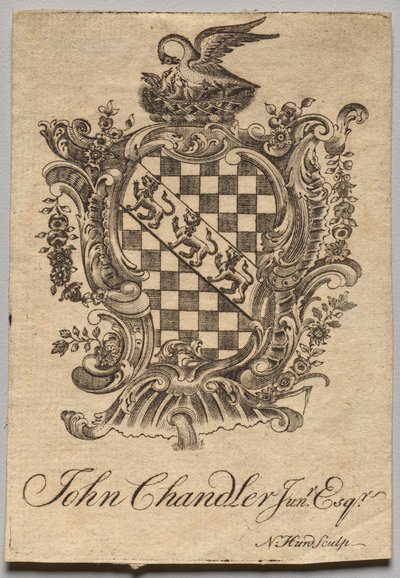 Bookplate: Brasão de armas com John Chandler Jun.r, Esq. inscrito de Nathaniel Hurd