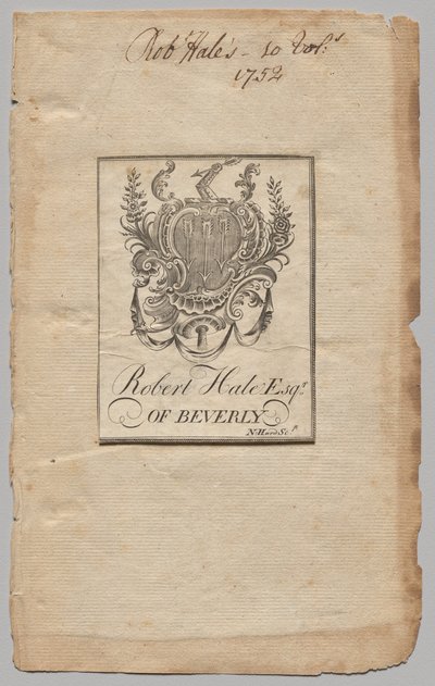 Bookplate: Brasão com Robert Hale, Esq. inscrito de Nathaniel Hurd
